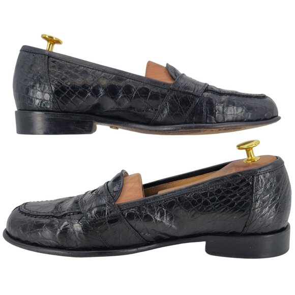 Zelli Tuscany Exotic Black Caiman Crocodile Dress Shoes Men 9 Penny Loafer Italy main image 4